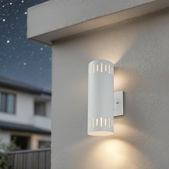 Outdoor Wall Lights Stainless Steel, 23W 3000K LED Cylinder Up Down Wall Sconces, 1300LM Warm White Light IP65 Waterproof Modern Outdoor Light Fixture for House, Garage, Porch, Doorway, White