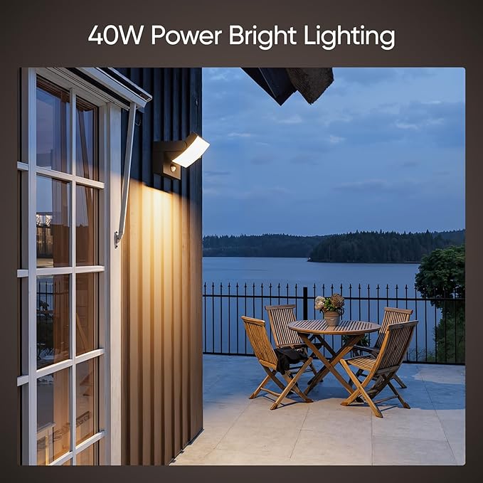 40W Motion Sensor Outdoor Wall Lights, 3000K Black LED Light Fixture, IP65 Waterproof Exterior Porch Light, 360 ° Adjustable Head Flood Wall Lighting for House