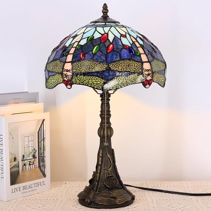 Table Lamp Base Replacement Only, Wide 6 Height 19 Inch, Fit for 8, 10, 12 Inch Tiffany Style Stained Glass Lampshade, Dark Bronze Finish,Resin, Push Switch On Cord(E (W6H19 Inch))