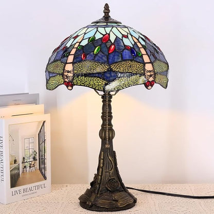 Table Lamp Base Replacement Only, Wide 6 Height 19 Inch, Fit for 8, 10, 12 Inch Tiffany Style Stained Glass Lampshade, Dark Bronze Finish,Resin, Push Switch On Cord(E (W6H19 Inch))