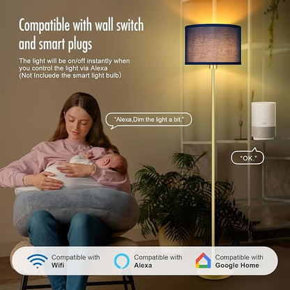 Floor Lamp Blue, Standing Lamp, 58" Tall Floor Lamp with Lampshade, Foot Pedal Switch, Modern Simple Floor Lamps for Living Room/Bedroom/Den/Classroom, Gold Lamp for Boys' Gift(Without Bulb)