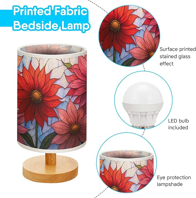 Dahlia Flower Table Lamp LED 3-Color Pressed Bedside, Dahlia Flower Shade Lamp with Wood Base for Bedroom Living Room Desk Office