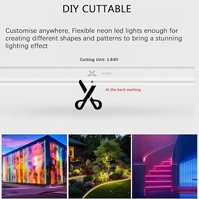 50FT RGB Neon Rope Lights with Remote,120V ETL Led Strip Lighting,Expandable Commercial Grade IP65 Waterproof Plug-in Led Rope Lights with Dimmable Power Adapter for Outdoor,Indoor Using