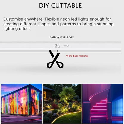 50FT RGB Neon Rope Lights with Remote,120V ETL Led Strip Lighting,Expandable Commercial Grade IP65 Waterproof Plug-in Led Rope Lights with Dimmable Power Adapter for Outdoor,Indoor Using
