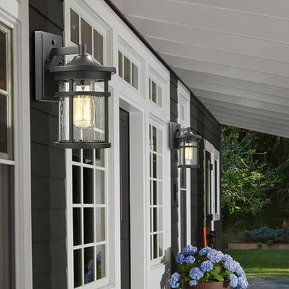 Dusk to Dawn Outdoor Wall Lighting Outdoor Wall Lantern with Sensor Exterior Wall Light Anti-Rust Porch Light Fixtures Wall Mount Waterproof Wall Sconce with Seeded Glass for House Patio Garage