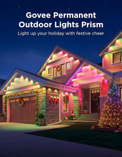 Govee Permanent Outdoor Lights Prism, 200ft with 72 Triple-Color Lighting Heads, 100+ Scene Modes, Up to 60lm for Outdoor Decor, IP68 Waterproof, Works with Alexa, Google Assistant & Matter, White