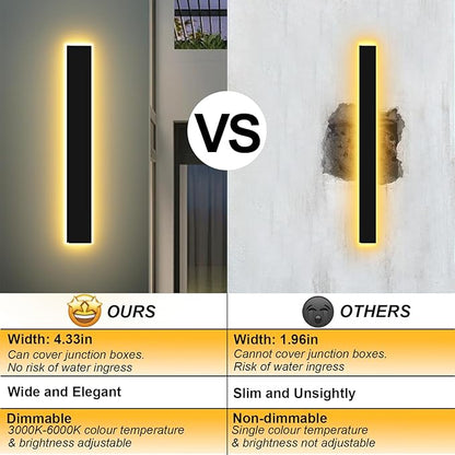 4.33in Wide Modern Outdoor Wall Light,2pcs 31in Exterior Wall Lights, Dimmable Outdoor Light Fixture IP65 Waterproof, Modern Long LED Sconce Lighting for Garage Front Door Porch
