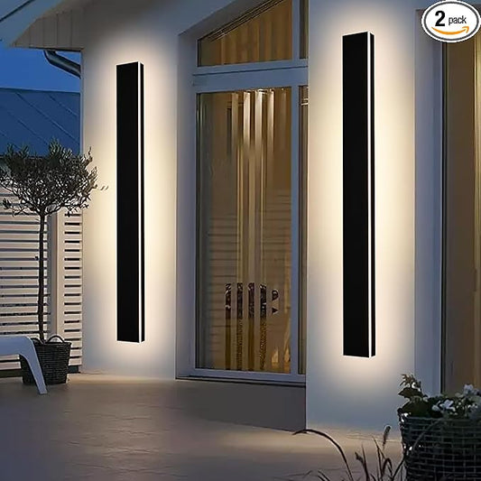 2 Pack 48 Inch Waterproof Outdoor Wall Light, 5.9 Inch Wide Linear Outdoor Garage Lighting Fixtures Long Exterior LED Wall Light for Porch Garage Patio, 3000K-6000K 5CCT