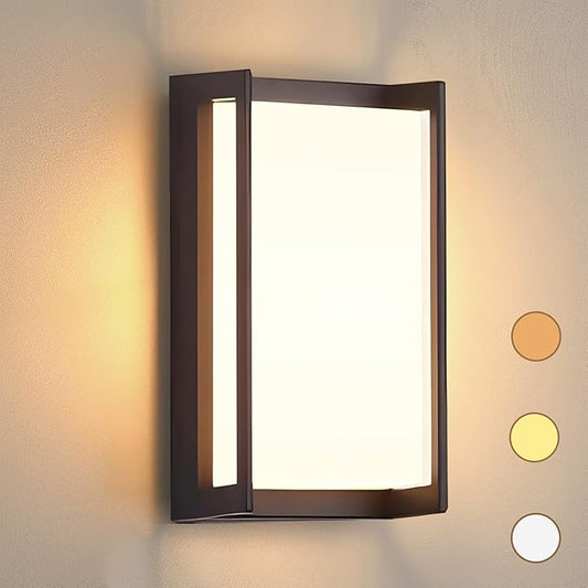 Modern Outdoor Light Fixtures, IP65 Waterproof Front Porch Light fixtures, 3-Color Temperature Wall Sconce, 18W Outdoor Wall Lights for House Front Door Garage Walkway Backyard Garden
