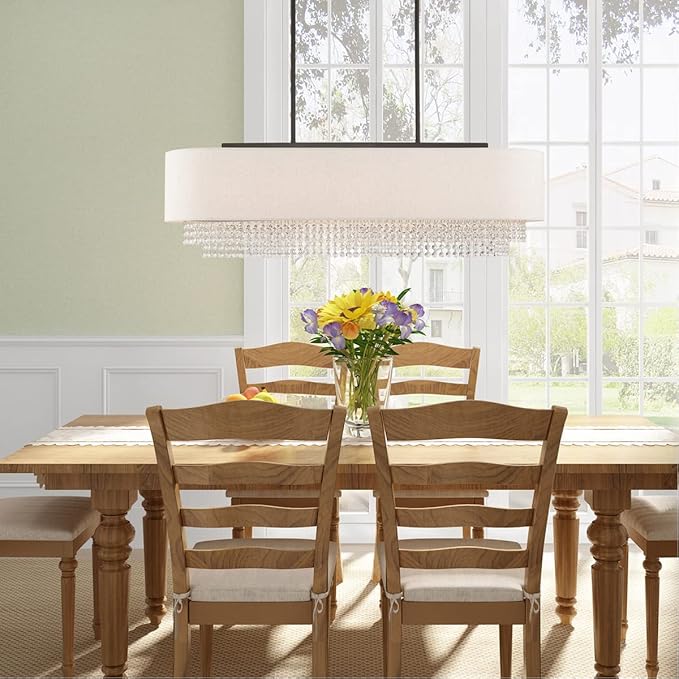 Livex Lighting 51125-92 Carlisle - 41" Five Light Linear Chandelier, English Bronze Finish with Oatmeal Fabric Shade with Clear Crystal