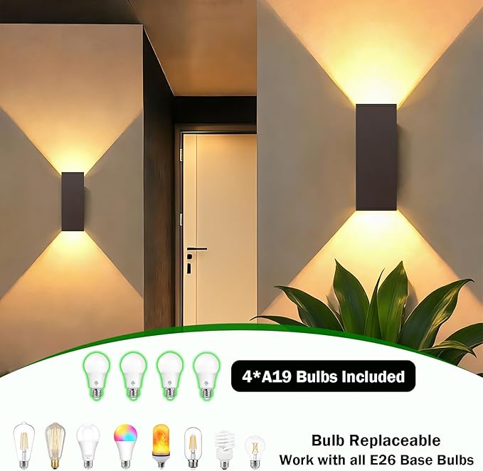 2 Pack Up Down Outdoor Wall Lights, Patio Wall Light Fixture, Oil Rubbed Bronze Porch Lights Outside Wall, Anti Rust Waterproof Outdoor Wall Sconce for Garage, Balcony, Backyard - ETL