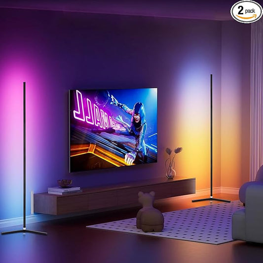 2PCS RGB Corner Floor Lamp, 64.5" RGB Color Changing Led Floor Lamp for Living Room APP and Remote Modern Light Bar with Music Sync and 16 Million Colors Dimmable Ambient Lighting for Bedroom