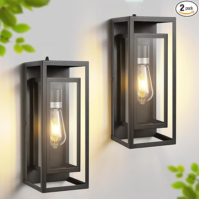 14" Outdoor Wall Lights Fixtures Dusk to Dawn Exterior Lighting Fixtures, Black Outdoor Wall Lantern with E26 Socket, Modern Front Porch Light, Coach Lights for Garage, Porch, Front Door 2Pack