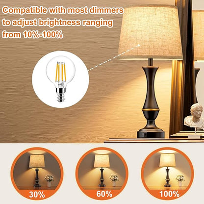 Vinaco G16.5 Candelabra Base Bulbs LED, 3 Pack 600LM G16.5 Light Bulb LED 5W, Equivalent 60W, Warm White 2700K No Flicker G 16.5 Dimmable Bulbs 120V, E12 Base for Chandeliers, Ceiling Fan, Pendant.
