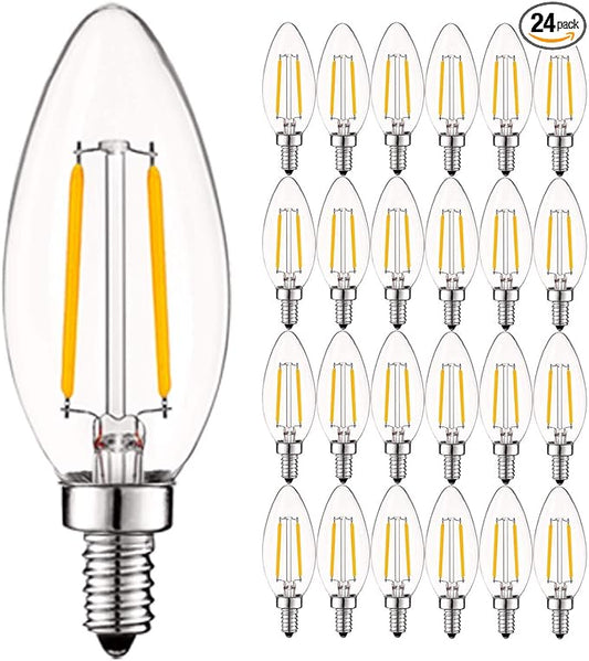 LUXRITE 4W Vintage Candelabra LED Bulbs Dimmable, 400 Lumens, 4000K Cool White, LED Chandelier Light Bulbs 40W Equivalent, Clear Glass, Filament Candle Bulb, UL Listed, E12 Base (24 Pack)