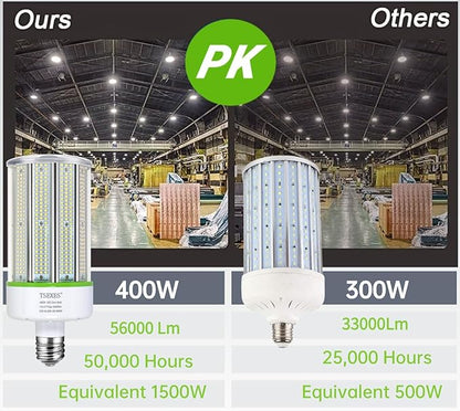 400W LED Corn Cob Light Bulb,E39 Mogul Base Bulb,5000K Daylight 56,000LM,for Commercial Industrial,Street,Warehouse,Park Lot Lighting,High Bay Fixtures