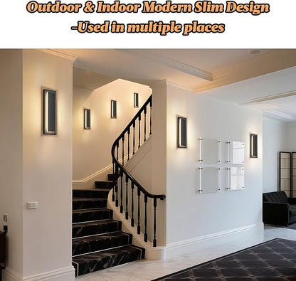 4 Packs Modern Exterior Lighting Fixtures, Black LED Outdoor Porch Wall Light, 16 in Long Outside Lights for House, Front Door, Patio, Waterproof Outdoor Sconce Lights, 3000K Warm White 12W