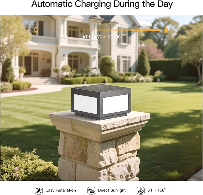 Solar Post Lights, 9.8" Modern Pillar Lights Outdoor, Dusk to Dawn Column Light Waterproof, 3000K Square Lamp Fence Posts Cap LED Light Landscape Lighting for Patio Garden Deck Outside Columns