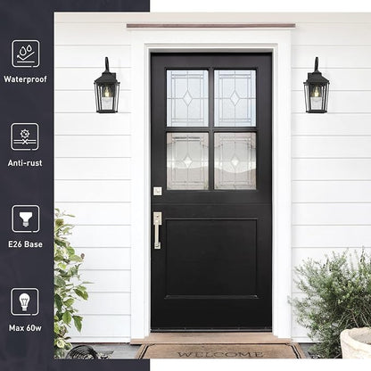 zeyu 16 Inch Black Outdoor Light Fixture, 1-Light Exterior Wall Lighting Fixture for Porch Backyard, Die-Cast Aluminum with Seeded Glass, Black Finish, ZW105B BK