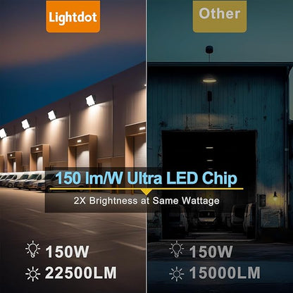 Lightdot 2Pack 150W LED Wall Pack Lights, 100-277v Off Dusk to Dawn Photocell, 22500Lm(150Lm/W) 5000K IP65 Outdoor Exterior Lighting for Garage,Warehouse,Yard,Building,Factory,ETL