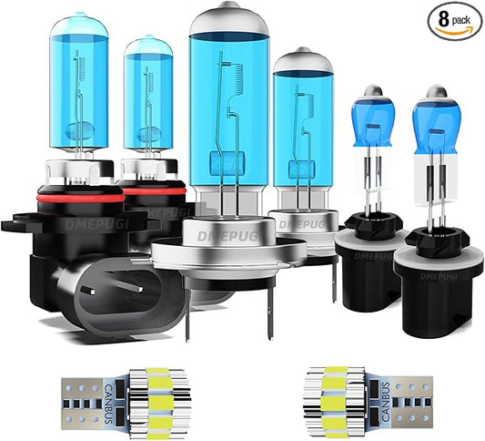 Compatible With Elantra GT 2018 Halogen Headlight Bulbs,9005 High Beam+ h7/H8/H9 Low Beam+ 880 Fog Lights Kits+ License Plate Lights,Plug N Play,Super Bright 6000K White,Pack of 8