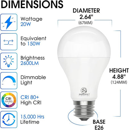4 Pack Dimmable A21 LED Bulb, 150 Watt Equivalent, Warm White 3000K, 2600LM Super Bright Light Bulbs, E26 Standard Base, Damp Rated, UL Listed