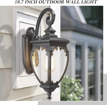 Outdoor Wall Light Fixtures, 18.7 Inch Exterior Wall Lantern Waterproof Sconce, Porch Lights with seeded Glass Shade, Outside Exterior Lights Fixtures for Patio Garage. (Bulbs Not Included)