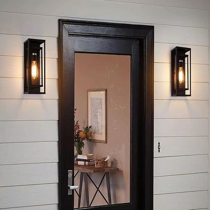 2Pack 18inch Outdoor Wall Light Fixtures,Exterior Waterproof Lanterns,Porch Sconces Wall Mounted Lighting with E26 Sockets & Glass Shades,Modern Matte Black Wall Lamps for Patio Front Door Entryway