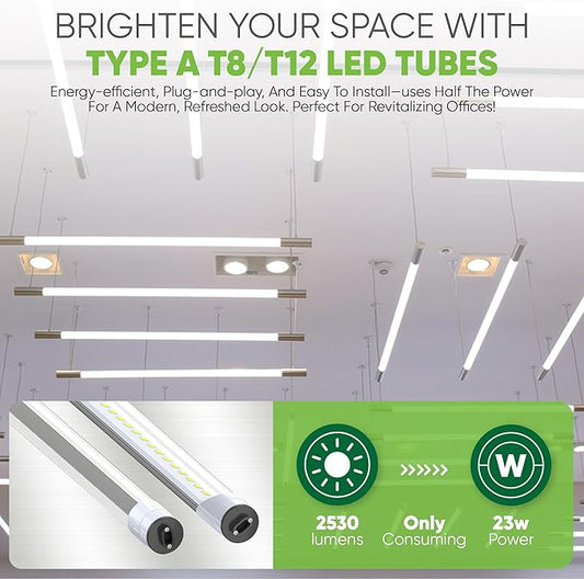 NYLL 30 in. R17D T12/HO Type A Plug & Play LED Tube (Single-Sided), Daylight (6000K) Direct Replacement for 40W F30T12/D/HO (Without Rewiring or Modification) Ballast Required!