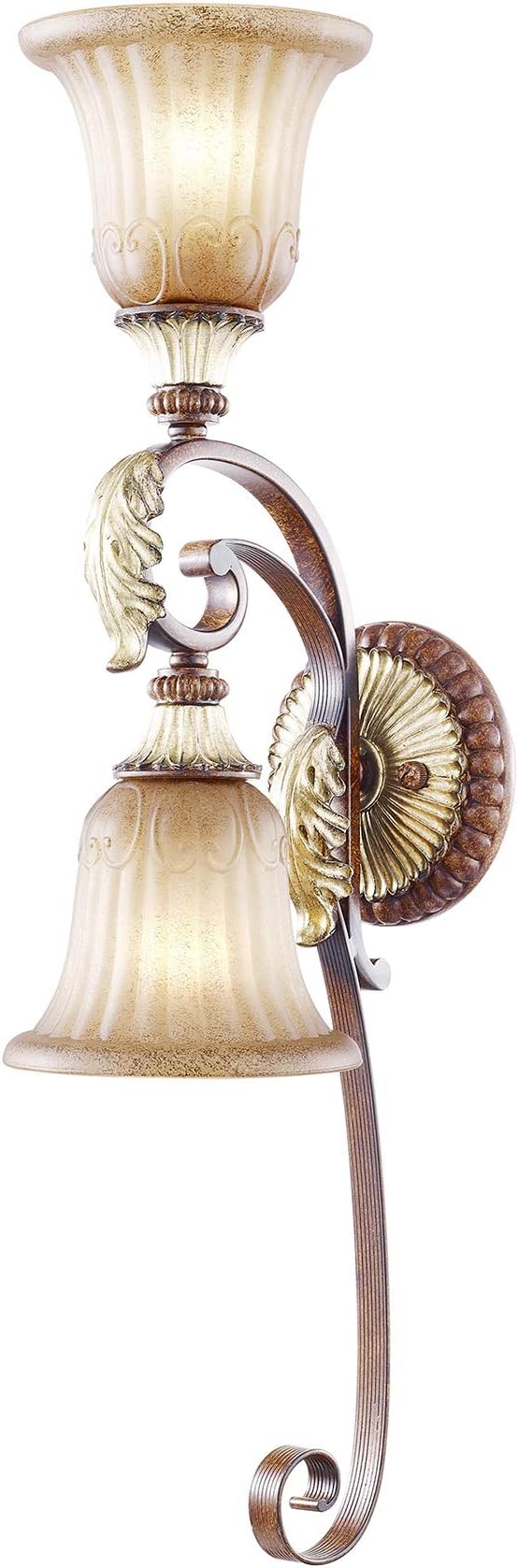 Livex Lighting 8572-63 Villa Verona 2 Light Verona Bronze Finish Wall Sconce with Aged Gold Leaf Accents and Rustic Art Glass
