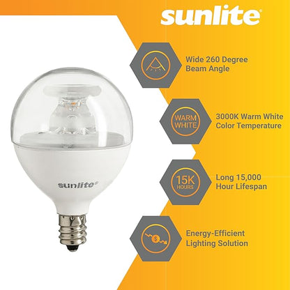 Sunlite G16.5 Light Bulb LED, 5 Watts (40W Equiv.), 350 Lumens, Dimmable, Type G Globe Shape E12 Candelabra Base, Short Bulbs, Vanity Mirror Bulbs, 3000K Warm White, Clear, 6 Count