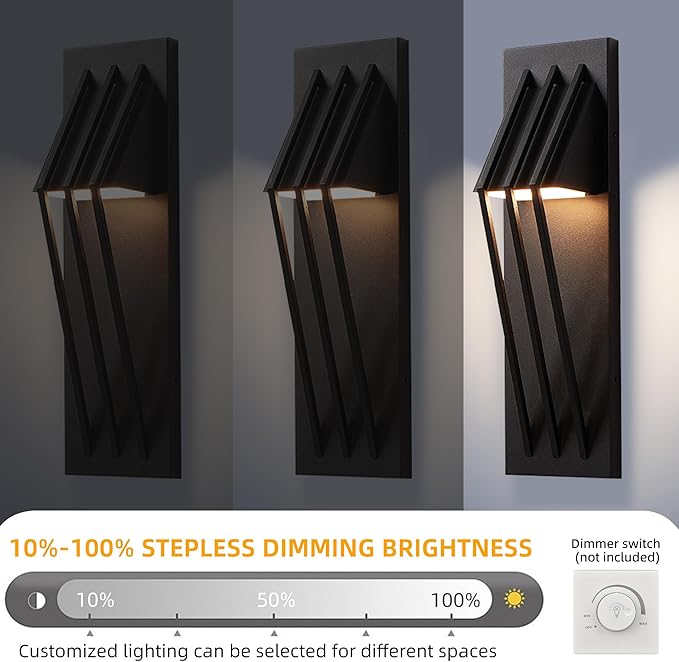 Hyunbae Outdoor Wall Sconce,17.7inch Modern Exterior Lighting Fixture Waterproof, 10W Dimmable LED Outdoor Porch Lights for House Garage Patio, Black, 3000K