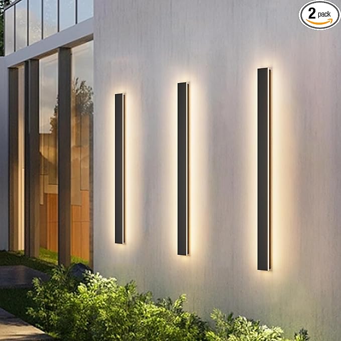 Aipsun Outdoor Lights 2 Pack,Modern Outdoor Wall Light Long Strip LED Wall Sconce IP65 Anti Rust Warm Light Fixture 3000K Exterior Wall Mount Lights for Entrance, Hallway, Garage, Porch