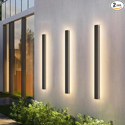Aipsun Outdoor Lights 2 Pack,Modern Outdoor Wall Light Long Strip LED Wall Sconce IP65 Anti Rust Warm Light Fixture 3000K Exterior Wall Mount Lights for Entrance, Hallway, Garage, Porch