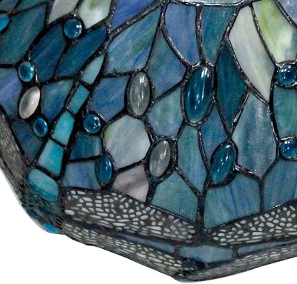 WERFACTORY Tiffany Lamp Shade Replacement 12X6 Inch Sea Blue Stained Glass Dragonfly Lampshade Only 1-5/8-Inch Fitter Opening for Arched Floor Lamp, Torchiere Lamp, Pendant Light S147 Series