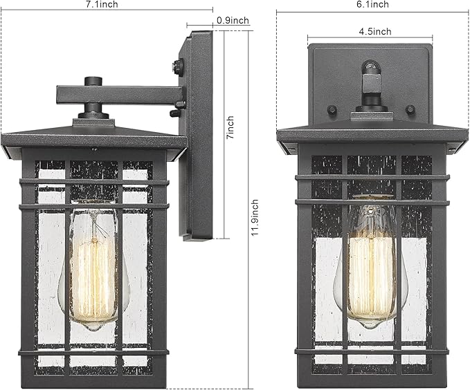 Dusk to Dawn Exterior Wall Lights, Outdoor Wall Lanterns Sensor Light Fixtures Wall Mount Waterproof Wall Sconce Anti-Rust Porch Light with Seeded Glass for Corridor, Garage, 2 Pack