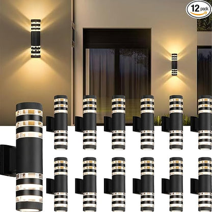 12Pack 15inch LED Cylinder Up & Down Wall Lights,18W Modern Outdoor Wall Light 4000K Day White Aluminum Body Waterproof IP65 LED Exterior Light Fixtures Wall Mount for House Patio Garage Garden