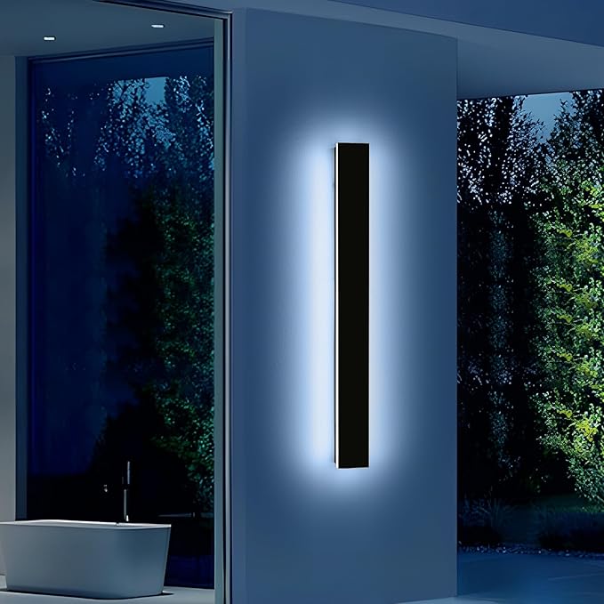 Mikeru 39.3" Outdoor Wall Sconce 6000K Cool White - IP65 Waterproof Black Exterior Light, Hardwired Wall Mounted Fixture for Porch, Patio & Entryway | Non-Dimmable Weatherproof Design