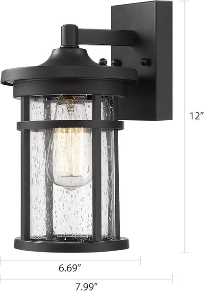 Casia Outdoor Wall Sconces, Exterior Wall Lantern, Farmhouse Porch Lighting Fixture, Front Door Mounted Lights, Outside Lighting Lamp for Patio, Porch, Garden,Balcony (Black, 12" H)