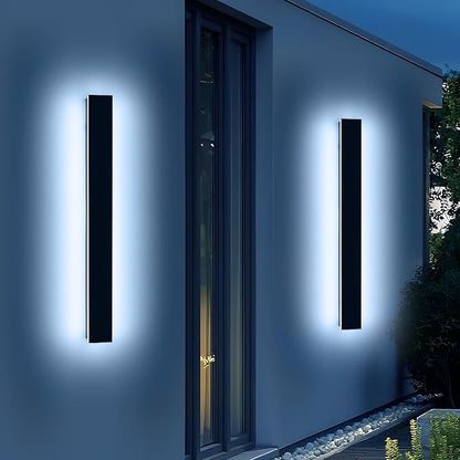 2 Pack 47.2inch Long Linear Outdoor Wall Light, 6000K Cold White Modern Wall Mounted Sconce, IP65 Waterproof, 42W, Black Exterior Lighting Fixture for Garage, Patio, Porch, Garden