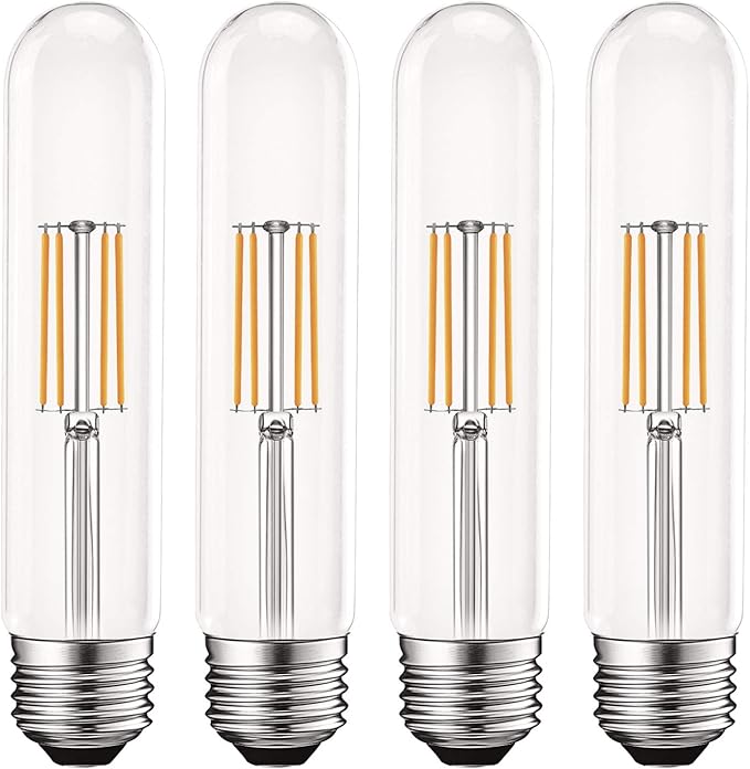 LUXRITE Vintage T9 LED Tube Light Bulbs 60W Equivalent, 2700K Warm White, 550 Lumens, Dimmable Edison Tubular Light Bulbs 5W, Clear Glass, LED Filament Bulb, UL Listed, E26 Standard Base (4 Pack)