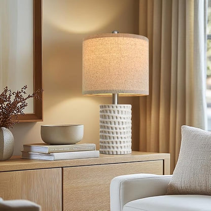 PORTRES 18.25" Modern Accent Ceramic Table Lamp Set of 2 for Bedroom White Desk Decor Bedside Lamps for Living Room Study Room Office Dorm Farmhouse Nightstand Lamp End Table Lamps