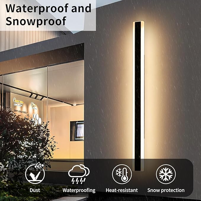 Modern Long Outdoor Wall Light, 71inch Black Exterior LED Wall Sconce, IP65 Waterproof, 3000K Warm White, Frosted Acrylic, Linear Wall Mount Lighting for Patio, Garage, Porch, Gardens