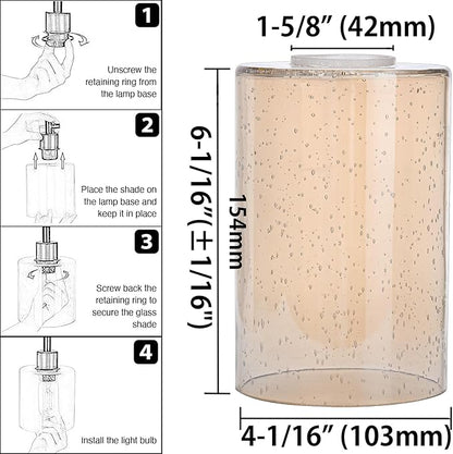 Glass Lamp Shade Replacement Globe & Cover for Light Fixture, 6-1/16" Height 4-1/16" Diameter, 1-5/8 inch Fitter, 5 Pack Amber Seeded Bubble Farmhouse Cylinder Glass Shade