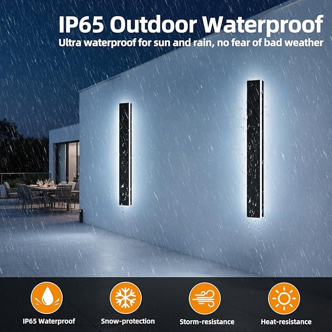 Upgrade Widened 2 Pack Black Outdoor Wall Sconce, 47.2inch Dimmable Modern LED Exterior Light Fixture, 3000K-6000K, IP65 Waterproof, Long Wall Mount Lamp for Fence, Garden, House with Remote Control