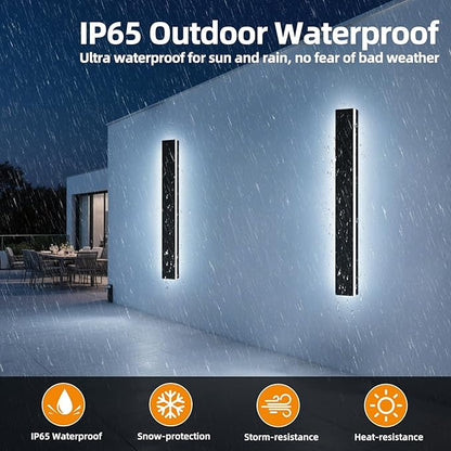 Upgrade Widened 2 Pack Black Outdoor Wall Sconce, 47.2inch Dimmable Modern LED Exterior Light Fixture, 3000K-6000K, IP65 Waterproof, Long Wall Mount Lamp for Fence, Garden, House with Remote Control