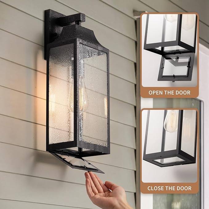 mirrea 18-inch Outdoor Porch Wall Light for House, Exterior Wall Mount Lighting Fixture for Patio, Outside Wall Lamp for Garage, Waterproof Outdoor Lantern, Matte Black, Set of 2