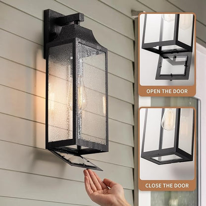 mirrea 18-inch Outdoor Porch Wall Light for House, Exterior Wall Mount Lighting Fixture for Patio, Outside Wall Lamp for Garage, Waterproof Outdoor Lantern, Matte Black, Set of 2