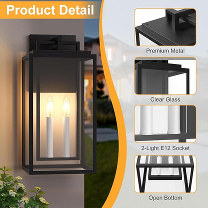 𝟏𝟖𝐈𝐍 Large Outdoor Wall Lights, Modern Exterior Lighting Fixtures with White E12 Base, Wall Mount Lantern Waterproof Outside Sconce for House Porch Patio Yard Front Door