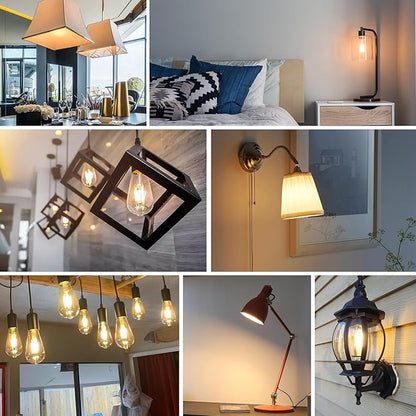 Jensense Edison LED Light Bulbs 8Watt Dimmable, 2700K Warm White, E26 Base, 60watt Equivalent, Vintage Bulbs 800lm CRI 90 Clear Glass, 48 Pack